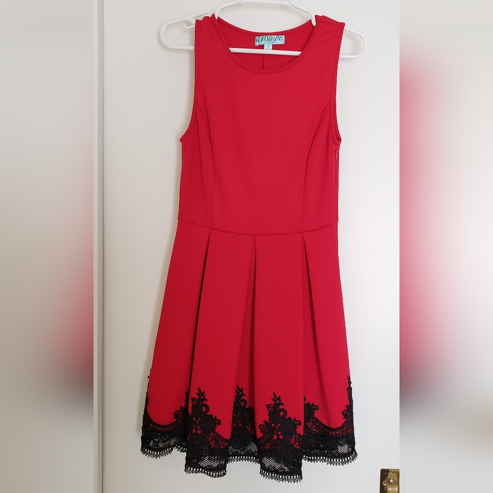 Red party dress with black lace